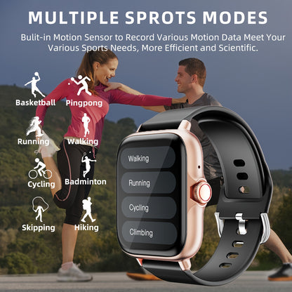 1.83'' Full-Touch Display Waterproof Smartwatch - Fitness Tracker with Message, Call, Sleep Monitoring, Pedometer, Alerts for iPhone/Android Phones - Perfect Gift for Women, Men, Friends, and Family