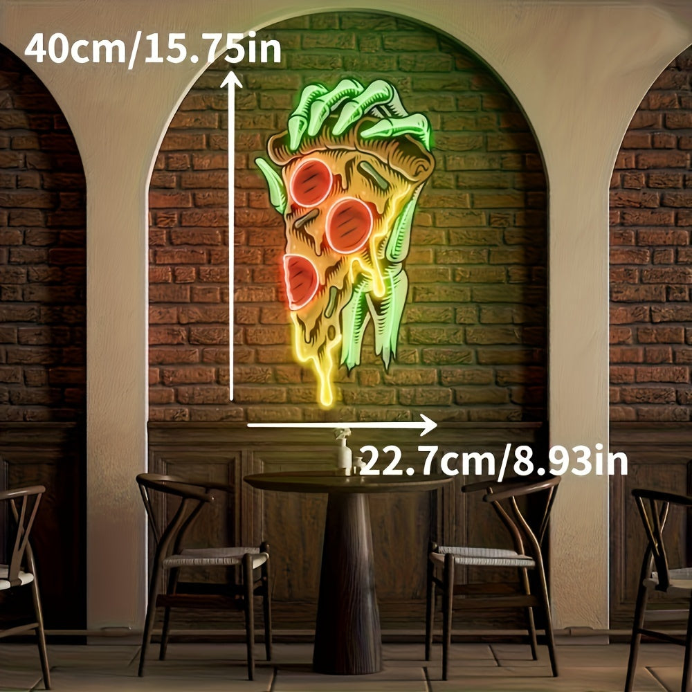 1pc Skeleton Holding A Pizza Neon Sign - Adjustable Brightness, USB Powered, Illuminated LED Sign, Wall Decoration for Restaurant, Party, and Gift Ideas