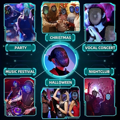 Universal LED Glittering Mask with Gesture-sensing Image Change, Suitable for Christmas, Halloween, Easter, Dance Parties, Music Festivals, Carnivals, Bar DJ Decoration Role-play, Perfect Gift for Giving