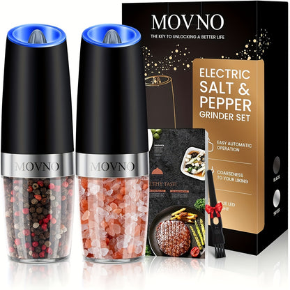 Gravity Electric Salt and Pepper Grinder Set, Battery Powered LED Light One Hand Automatic Operation, Adjustable Coarseness Mill Grinders Shakers Black, Kitchen Gadgets Gift Ideas