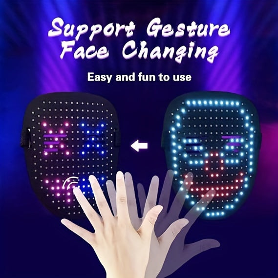 Universal LED Glittering Mask with Gesture-sensing Image Change, Suitable for Christmas, Halloween, Easter, Dance Parties, Music Festivals, Carnivals, Bar DJ Decoration Role-play, Perfect Gift for Giving