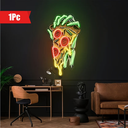 1pc Skeleton Holding A Pizza Neon Sign - Adjustable Brightness, USB Powered, Illuminated LED Sign, Wall Decoration for Restaurant, Party, and Gift Ideas