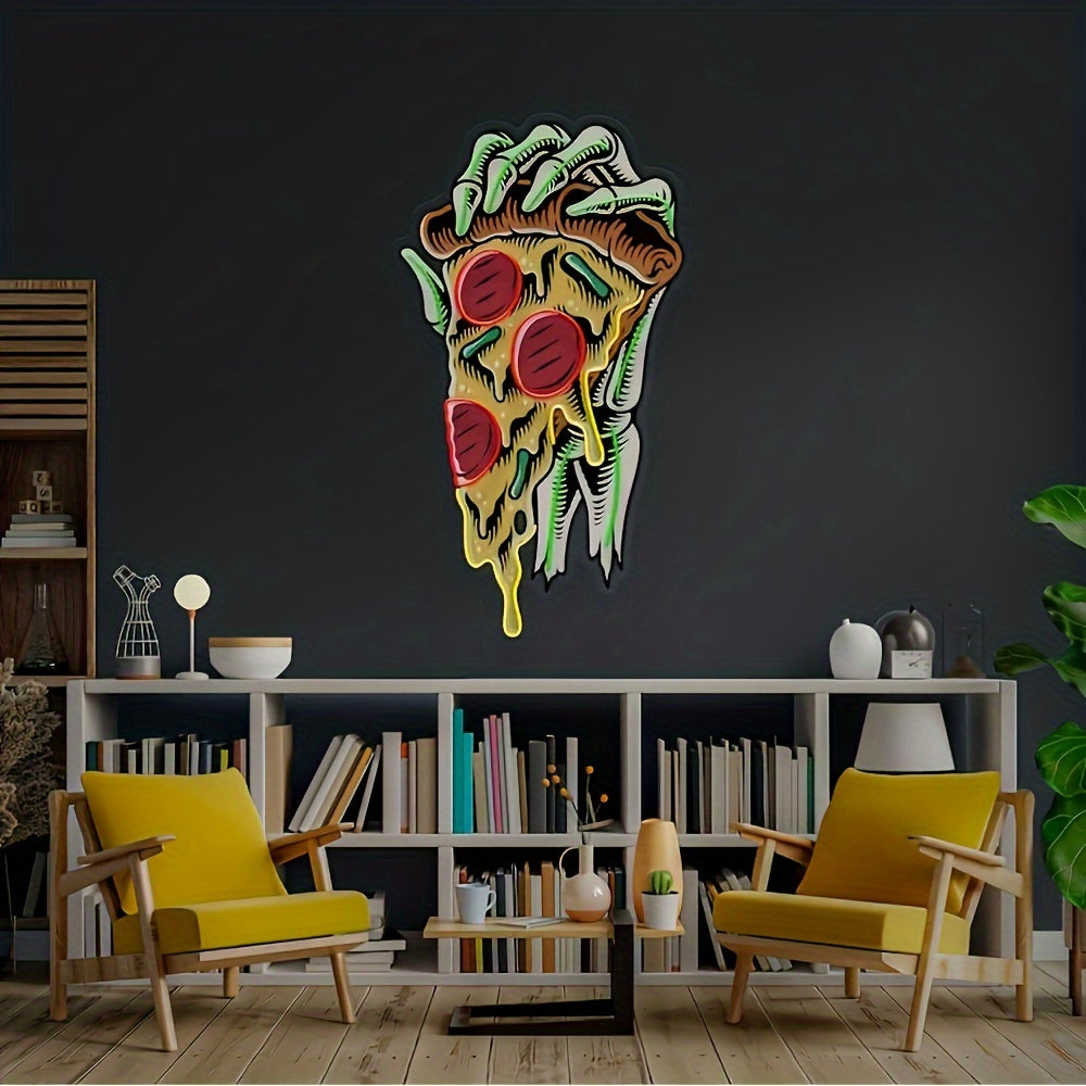 1pc Skeleton Holding A Pizza Neon Sign - Adjustable Brightness, USB Powered, Illuminated LED Sign, Wall Decoration for Restaurant, Party, and Gift Ideas