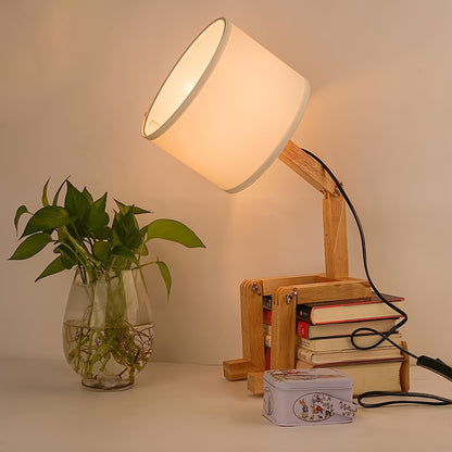 Whimsical Robot Desk Lamp - Adjustable Wooden Table Lamp with Creative Base, Fun Funky Reading Light, DIY Bedside Lamp for Bedroom, Office, Study Desk - Bulbs Not Included