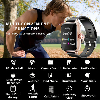 1.83'' Full-Touch Display Waterproof Smartwatch - Fitness Tracker with Message, Call, Sleep Monitoring, Pedometer, Alerts for iPhone/Android Phones - Perfect Gift for Women, Men, Friends, and Family