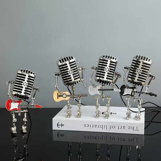 1pc 7.87-inch Punk Style Guitarist Robot Figurine - Unique Industrial Desk Lamp with Microphone, Mechanical Steampunk Night Light, and Computer Desk Gift for Music Lovers