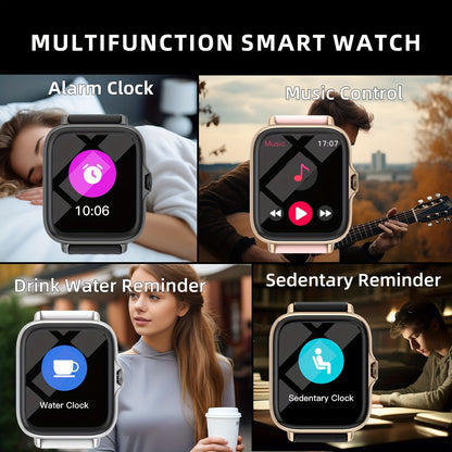 1.83'' Full-Touch Display Waterproof Smartwatch - Fitness Tracker with Message, Call, Sleep Monitoring, Pedometer, Alerts for iPhone/Android Phones - Perfect Gift for Women, Men, Friends, and Family