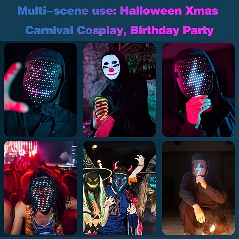 Universal LED Glittering Mask with Gesture-sensing Image Change, Suitable for Christmas, Halloween, Easter, Dance Parties, Music Festivals, Carnivals, Bar DJ Decoration Role-play, Perfect Gift for Giving