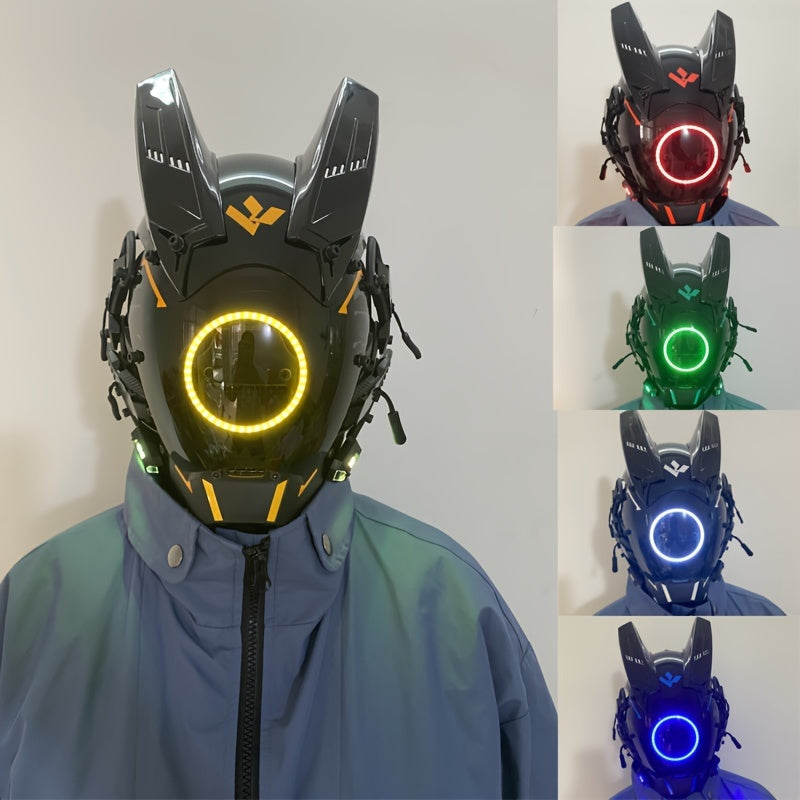 Men's Punk Cosplay Mask with Round Light and Braids - Halloween Party Music Festival Accessories for Cosplay Enthusiasts - Unique Costume Ideas for Men