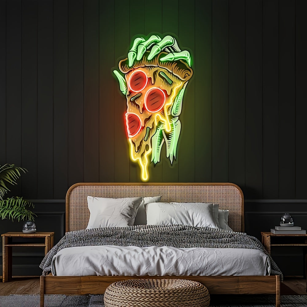 1pc Skeleton Holding A Pizza Neon Sign - Adjustable Brightness, USB Powered, Illuminated LED Sign, Wall Decoration for Restaurant, Party, and Gift Ideas