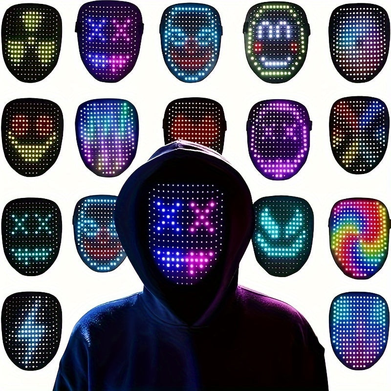 Universal LED Glittering Mask with Gesture-sensing Image Change, Suitable for Christmas, Halloween, Easter, Dance Parties, Music Festivals, Carnivals, Bar DJ Decoration Role-play, Perfect Gift for Giving