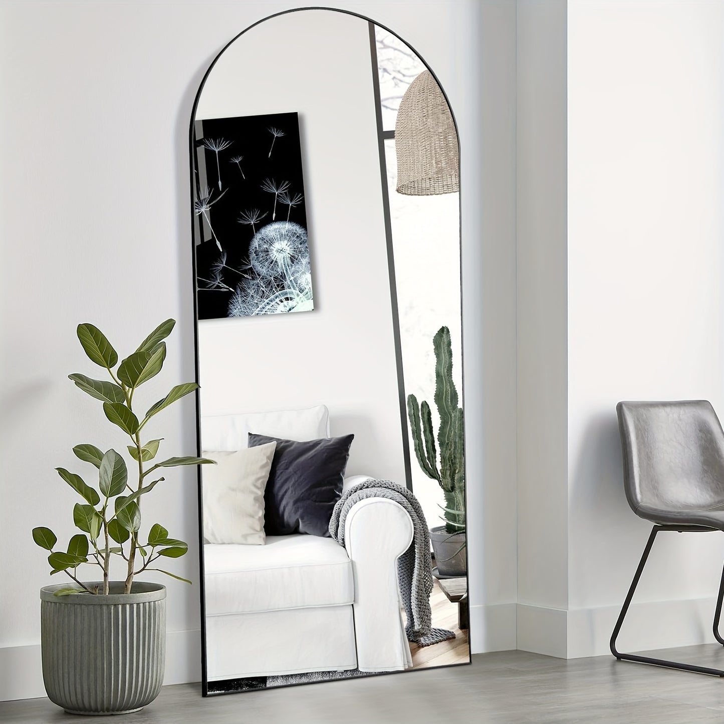 Full Length Mirror with Stand, Floor Mirror with Aluminum Alloy Frame for Bedroom, Standing Full Body Mirror with Shatter-Proof Nano Glass for Wall, Living Room, Cloakroom