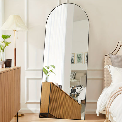 Full Length Mirror with Stand, Floor Mirror with Aluminum Alloy Frame for Bedroom, Standing Full Body Mirror with Shatter-Proof Nano Glass for Wall, Living Room, Cloakroom