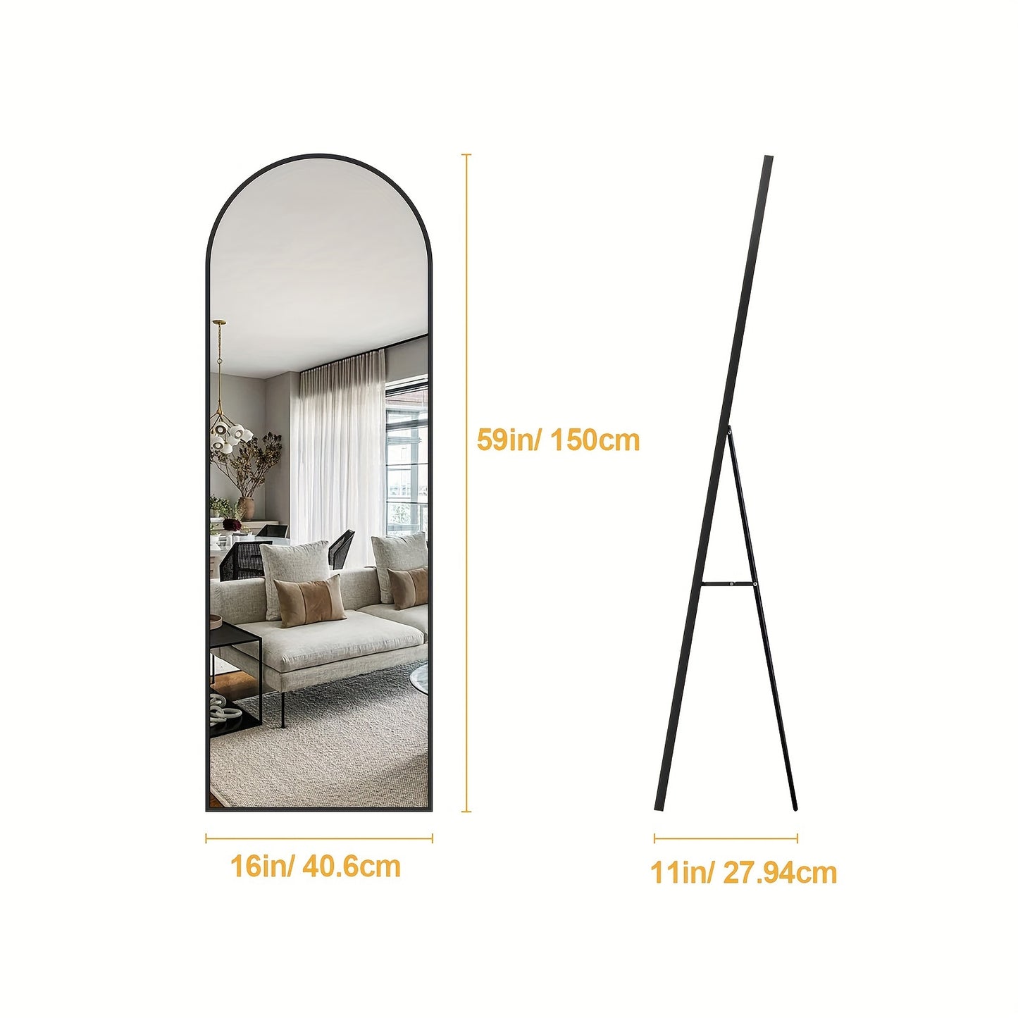 Full Length Mirror with Stand, Floor Mirror with Aluminum Alloy Frame for Bedroom, Standing Full Body Mirror with Shatter-Proof Nano Glass for Wall, Living Room, Cloakroom