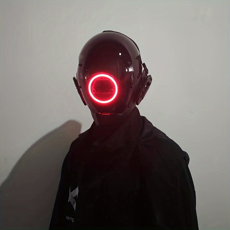 1pc LED Light-Up Cyberpunk Face Mask, Mechanical Sci-Fi Gear Accessory for Cosplay, Halloween, Fit Party, Music Festival